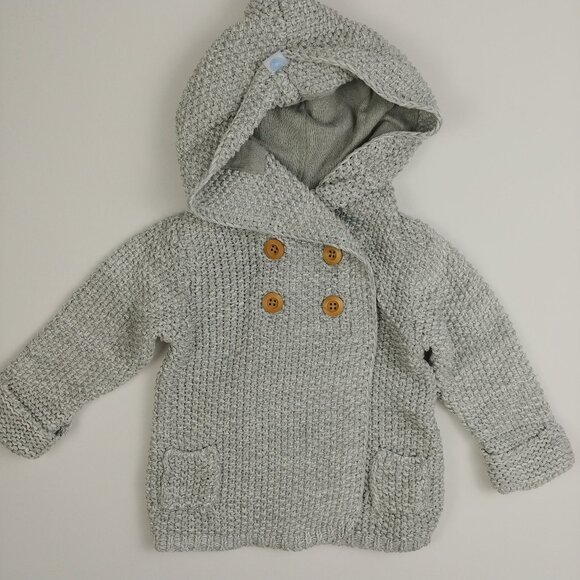 Beba Bean Heather Gray Knit Double-Breasted Hooded Jacket Size 6-12 Months - Picture 12 of 12